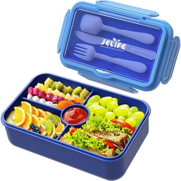 Kids Bento Lunch Box Leakproof 4 Compartment Lunchbox with Utensils for School - Picture 1 of 7